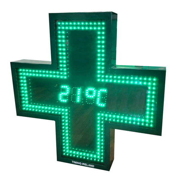 LED Pharmacy Cross with Time & Temperature display (80 x 80cm) Double sided