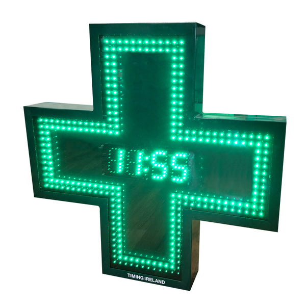 LED Pharmacy Cross with Time & Temperature display (80 x 80cm) Single sided